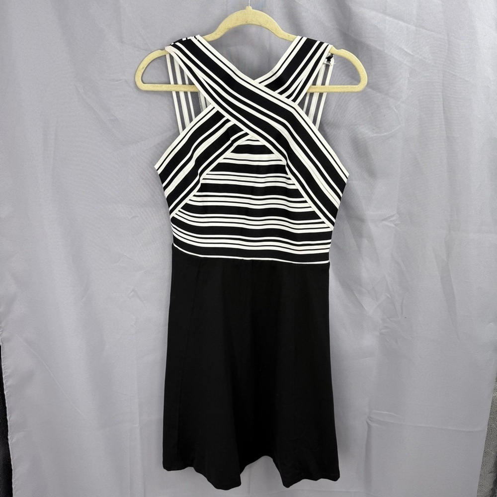 Anthropologie‎ Maeve Crosswise Bandage Black White Fit Flare Dress NWT